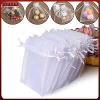 SPRPET 25/50PCS ลูกอม ปาร์ตี้ซัพพลาย บรรจุเครื่องประดับ กระเป๋าหูรูด Organza Gauze ซอง ถุงสีขาว ถุงของขวัญ