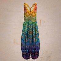 Harem Romper One-piece Jumpsuits Overalls Women Plus Size 5XL Abstract Print Casul Loose Oversized Suspender Backless Jumpsuit