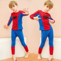 HOT★เด็กการ์ตูน Spiderman ชุดนอนชุดเสื้อผ้าเด็กหญิงฤดูใบไม้ผลิฤดูใบไม้ร่วงชุดนอนฝ้ายชุดเด็ก Pijamas หน้าแรกเสื้อผ้า