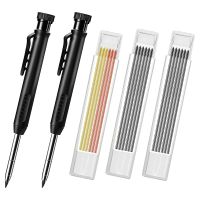 2 Pcs Solid Carpenter Pencils with 18 Refill, Construction Pencils Built-in Sharpener, Carpentry Architect Marking Tools