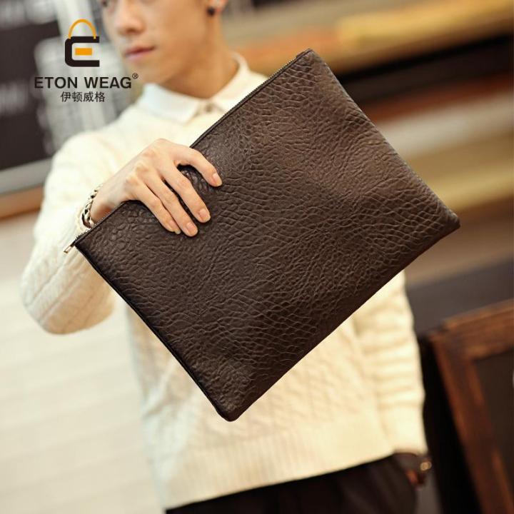 KX Fashion men's bag A4 clutch bag handbags men and women envelopes - Black  large