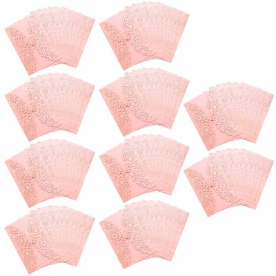 100Pcs/Set Delicate Carved Butterflies Romantic Wedding Party Invitation Card Envelope Invitations for Wedding:Pink