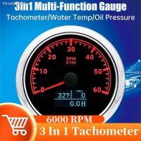 卍 85MM Tachometer 3 In 1 Water Temperature Oil Pressure Gauge Red Backlight 6000RPM 1/8 NPT Sensor For Car Marine Boat 12/24V