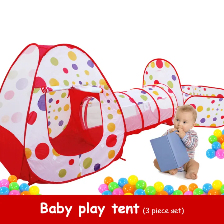 3Piece Play Tent with Crawling Tunnel and Ball Pit, Popup Home Toy