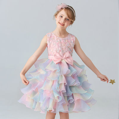 Childrens Sleeveless Vest Cake Dresses Spring New Elegant Flower Girl Bridesmaid Dress For Girls Wedding Princess Dresses 4-12Y