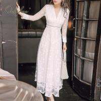 ▼ Ordifree 2022 Summer Autumn Elegant Womne Long Party Dress Embroidery White Lace Maxi Dress Holiday Clothes