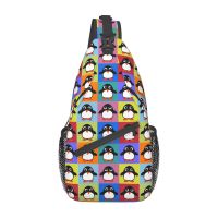 Cute Penguin Crossbody Sling Bags Cool Chest Bag Colorful Cartoon Shoulder Backpack Daypack for Hiking Travel Sports Bookbag Running Belt