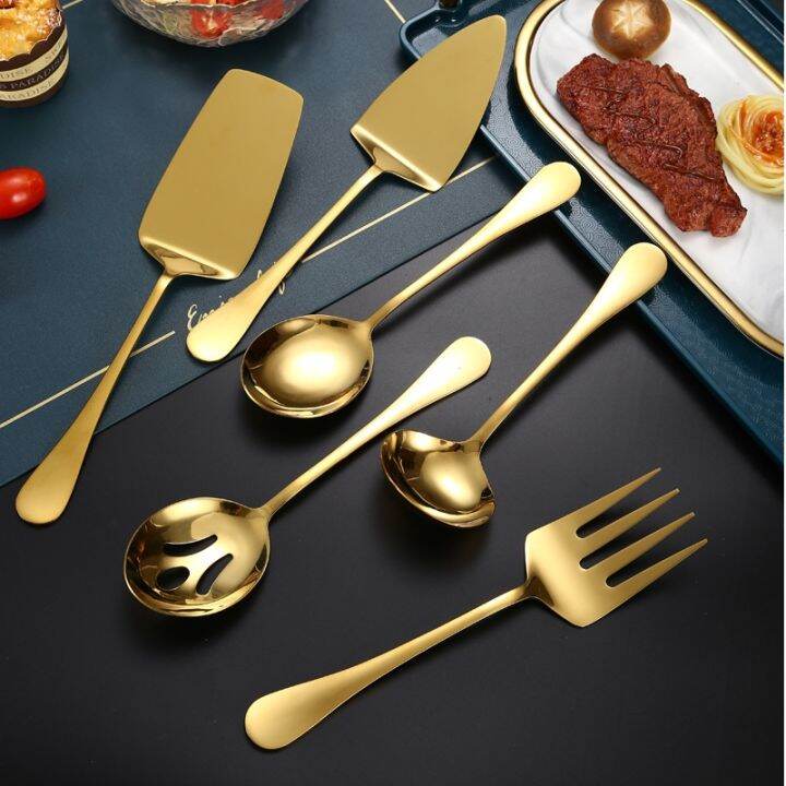 gold-stainless-steel-western-serving-tableware-fork-spoon-shovel-set-portable-cutlery-dinnerware-for-steak-kitchen-utensils