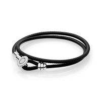 7Pure Silver Pendant Bracelet Black Purple Blue Pink Double Leather Cloth Rope Bracelet DIY Charm Couple