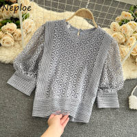 Neploe Vintage Court Style Lace Blouse Women O Neck Long Sleeve Pullover Blusas Spring 2022 New Shirt Feminino Work Style Ol