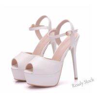 【Ready Stock】 ✤☜ C40 Foreign trade fishmouth high-heel sandals fine-heeled white wedding shoes bride