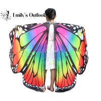 Butterfly Wings For Girls Kids Costume Fairy Shawl Nymph Pixie Costume Accessory Satin Fabric Monarch Butterfly Rainbow Wings