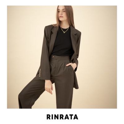 RINRATA - Mera Pants กางเกงขายาว ขาตรง ผ้า สีน้ำตาล อย่างดี ทรงเทเลอร์ มีจีบ กระเป๋าข้าง กางเกงทำงาน ใส่สบาย กางเกงแฟชั่น