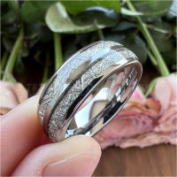 8Mm Wedding Band Tungsten Engagement Rings For Men Women Domed Meteorite Inlay Comfort Fit