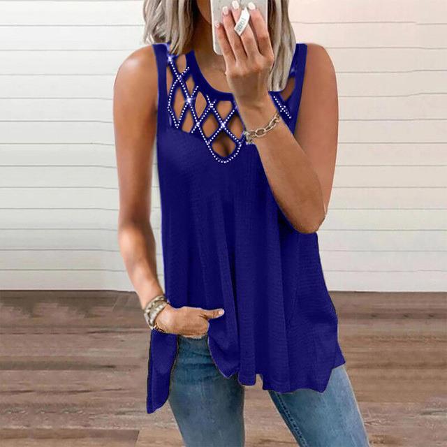 summer-new-sexy-hollow-hot-drilling-sleeveless-vest-solid-color-t-shirt-womens-casual-top-o-neck-fashion-oversize-tank-tshirts