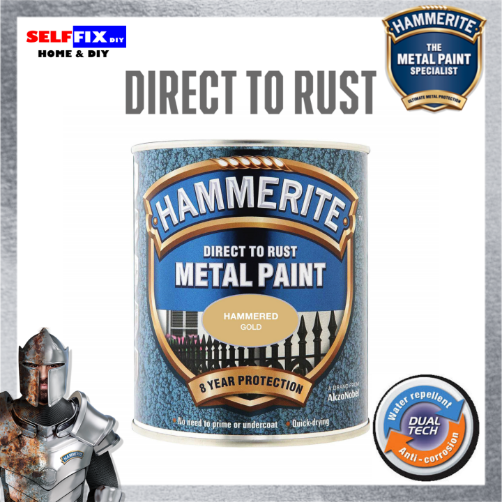 Hammerite Gold Metal Paint Hammered Finish 750ml Direct to Rust