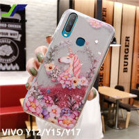 Jiefie แบบไดนามิกเหลวแสงดาวกรณีโทรศัพท์มือถือสำหรับ VIVO Y17 / VIVO Y15 / VIVO Y12 สีชมพูยูนิคอร์นซิลิโคนโทรศัพท์มือถือปกหลัง