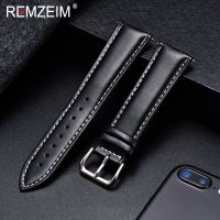 REMZEIM Calfskin Leather Watchband Soft Material Watch Band Wrist Strap 18mm 20mm 22mm 24mm With Silver Stainless Steel Buckle Straps