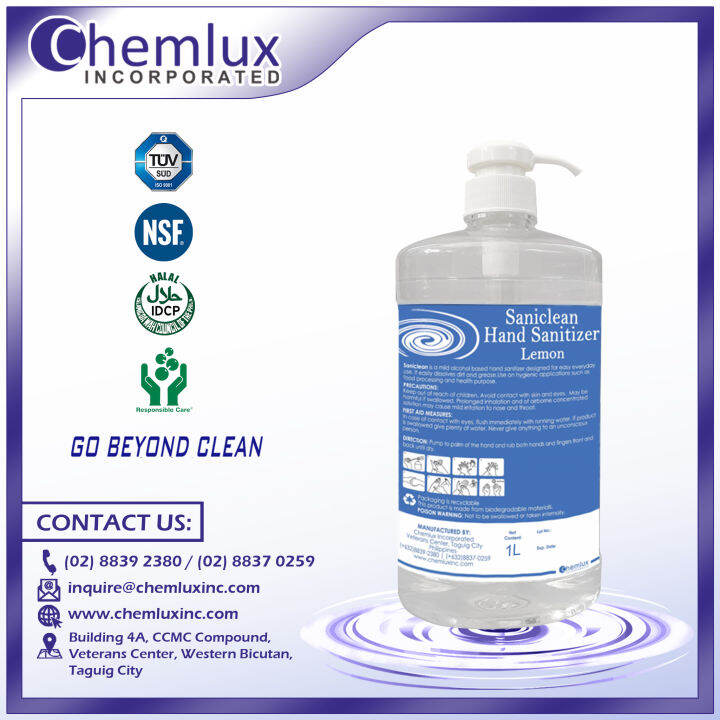 Industrial Hand Sanitizer SANICLEAN Hand Sanitizing Solution 1Liter