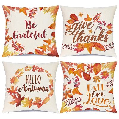 Fall Pillow Covers 18X18 Set of 4 Thanksgiving Fall Decorations Holiday Rustic Farmhouse Throw Pillow Covers for Couch