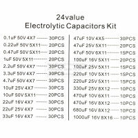 DIY Electrolytic Capacitor 500ชิ้นล็อตกล่อง0.1UF-1000UF 24ค่าอลูมิเนียม Electrolytic Capacitors Assorted Kit และเก็บ16-50V