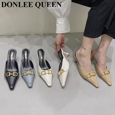 Hot sell New Spring Summer Shoes Women Slippers Fashion Pointed Toe High Heels Slides Casual Mules Brand Buckle Sandals Leisure Flip Flop