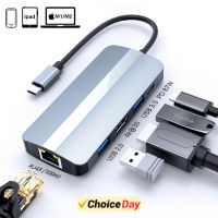 CERASTES ประเภท C USB HUB Dock Station Splitter 3.0 2.0 RJ45 VGA SD TF Card Reader PD 100W 87W Charger รองรับ HDMI สำหรับแล็ปท็อป-gdsflkhsbldvsd