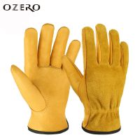 OZERO Men Gloves Soft Cowhide Driver Hunting Driving Garden Welding Security Protection Safety Workers Mechanic