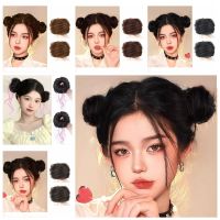 OYA36 2pcs ไฟเบอร์ทนความร้อน มวยผมยุ่ง สีน้ำตาลสีน้ำตาลเข้ม หยิกหยักศก โดนัทมวยปุย มีสไตล์ สีดำสีดำ อุปกรณ์เสริมผม สำหรับผู้หญิง