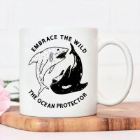 EMBRACE THE WILD THE OCEAN PROTECTOR Ceramic Tea Sugar Dessert Cup Unique Coffee Mug White Milk Mugs Cute Cups