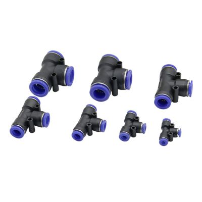；【‘； PE Air Connectors 4 6 810 12 14 16MM Pneumatic Fitting Quick Connect Slip Lock Tee 3Way Plastic Pipe Water Hose Tube Connector
