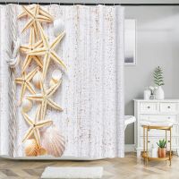 Seaside Scenic Beach Shell Bath Curtain ม่านอาบน้ำ Frabic ม่านอาบน้ำโพลีเอสเตอร์กันน้ำสำหรับห้องน้ำ 180x180 ซม 180 * 180 ซม