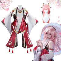 TOP▤ ชุดคอสเพลย์ เกม สําหรับผู้หญิง Genshin Impact Yae Miko Cosplay Costume Guuji Yae Fancy Outfits Full Set Unifrom Dress Wig Headwear Amulet Guuji Yae Game Suits