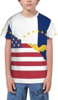 Half Azores Islands and American Flag T- Shirt Short Novelty for Boys and Girl