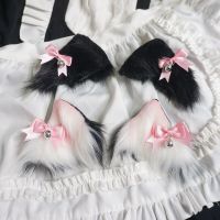 Black Pink Bow Bell Cat Ear Headdress Animal Ears Barrettes Sweet House Lolita