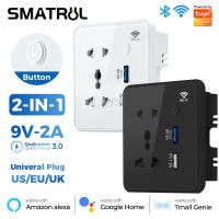 ♞♀❉ Tuya Wifi Wall Smart Socket US EU UK Plug Tempered Glass Quick Fast Charger 3.0 Usb Charging Timing App For Google Home Alexa