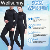 Wellsunny ชุดดำน้ำนีโอพรีนระดับพรีเมียม5มม. สำหรับผู้ชายและผู้หญิงชุดดำน้ำชุดตกปลาดำน้ำตื้นให้ชุดดำน้ำอบอุ่นด้วยซิปด้านหลัง