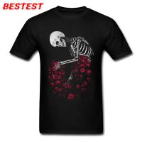 Lovers Day T-shirt Man Roses Skull Print T Shirt 100% Cotton Fabric Crew Neck Tops Shirts Short Sleeve Custom Sweatshirt Faddish