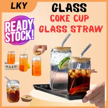 550ml/400ml Glass Cup Lid Straw Transparent Tea Juice Beer Milk