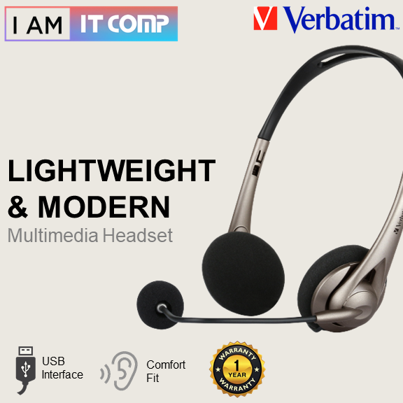 Verbatim Multimedia USB Headset with Boom Mic Volume Control