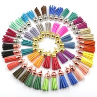 【YF】♈  60/100 Pcs 38mm Gold Sliver Suede Faux Leather Tassel Keychain Cellphone Straps Jewelry Pendant Charms Finding