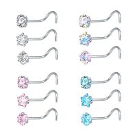 3/9/12pcs/lot Stainless Steel Nose Stud Set Round Heart Star CZ Crystal Nose Piercings 3MM L Shape Nostril Piercing Jewelry 20g Body jewellery