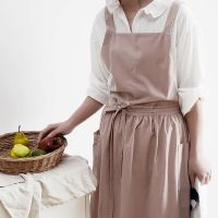 Women Cotton Linen Cross Back Apron Japanese Solid Colors Housework Baking Wrap Florist Cleaning Dress Kitchen Cooking Aprons