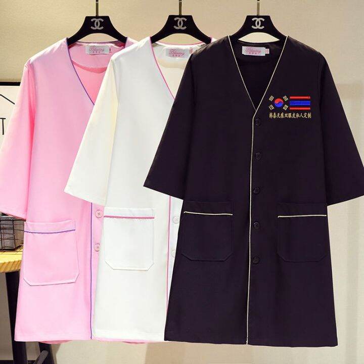 beauty-salon-beautician-smock-female-artist-white-micro-whole-curing-nail-skin-management-work-clothes