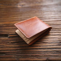LEACOOL Genuine Leather Men Wallet Cowhide Vintage Short Male Handmade Short Slim Thin Wallets Purse Card Holder Carteira