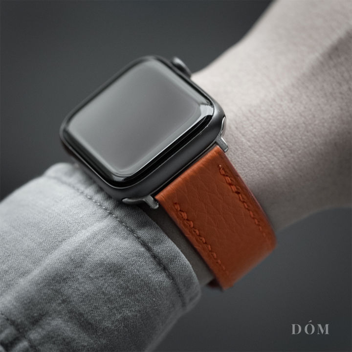 สายนาฬิกา-apple-watch-dom-type-02-orange-สายนาฬิกาหนังแท้-german-deep-grain-สายแอปเปิ้ลวอชหนังแท้