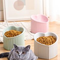 YOUZI 5.5 Inch Raised Cat Ceramic Bowl Anti Vomiting Stress Free Microwave Dishwasher Safe Elevated Cat Food Dish (14x14x12cm)