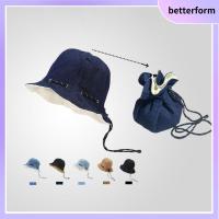 BETTERFORM ป้องกันรังสียูวี หมวกชาวประมงหมวก พับเก็บได้ สีทึบทึบ หมวกสำหรับกลางแจ้ง ของใหม่ น้ำหนักเบามาก ถุงเก็บสัมภาระ สำหรับผู้หญิง