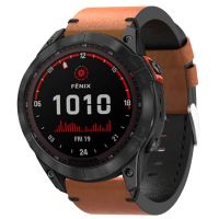 สำหรับ Garmin Fenix 7X Solar 26มม. เย็บหนังสายนาฬิกาข้อมือหัวเข็มขัดเหล็ก