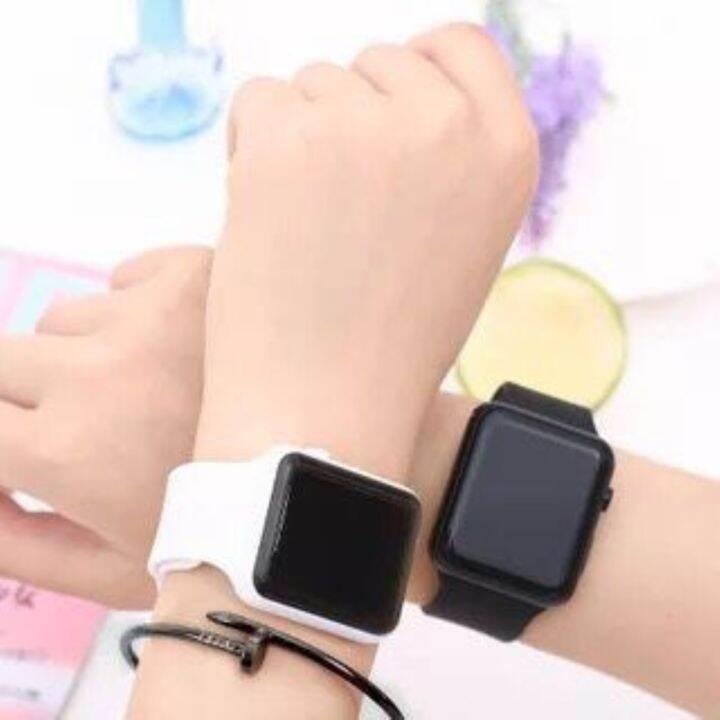 New square mirror face online silicone band digital watch